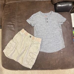 Khaki Shorts & Grey Henley Tee 4T